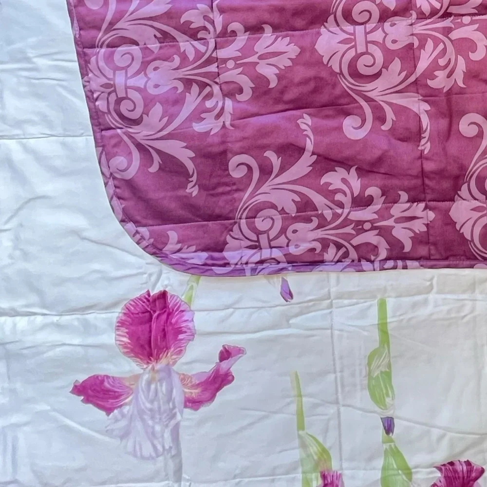 Yves Delorme Paris IRIS Collection King Quilted Reversible Coverlet Bedcover